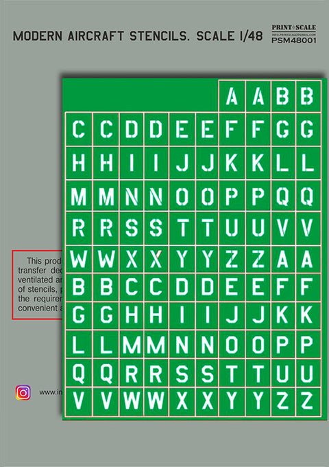 Print Scale PSM48001 1/48 Modern Aircraft Stencils Mask & Decals PSM48001 Scale 1/48