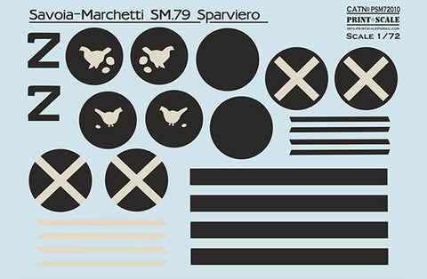 Print Scale PSM72010 1/72 Savoia-Marchetti SM.79 Painting Mask & Decals PSM72010 Scale 1/72
