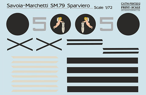 Print Scale PSM72012 1/72 Savoia-Marchetti SM.79 Painting Mask & Decals PSM72012 Scale 1/72