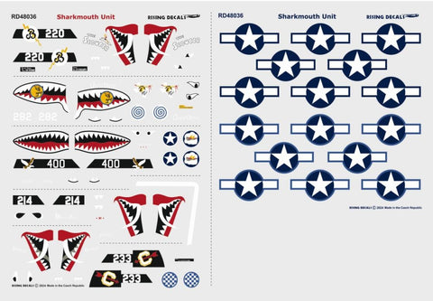 Rising Decals 48-036 1/48 Sharkmouth Unit Camouflage schemes and decals for P-40s of the 51FG over CBI (decals for 5 a/c)