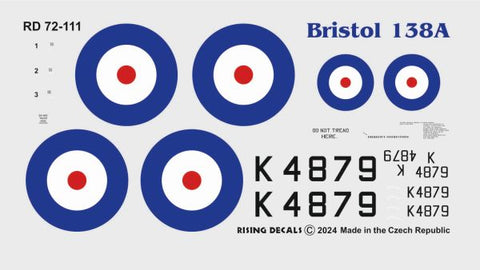 Rising Decals 72-111 1/72 1936: Britain Highest Camouflage scheme and decal for high-altitude research aircraft Bristol 138A