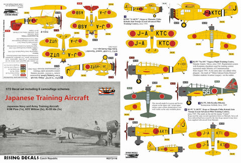 Rising Decals 72-116 1/72 Jap. Training Aircraft Camouflage schemes and decals for K3M, K5Y and Ki-55 (decals for 6 a/c)