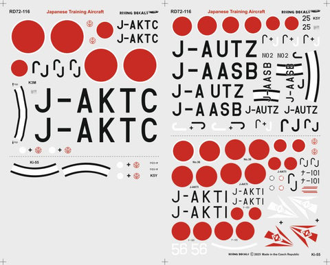 Rising Decals 72-116 1/72 Jap. Training Aircraft Camouflage schemes and decals for K3M, K5Y and Ki-55 (decals for 6 a/c)