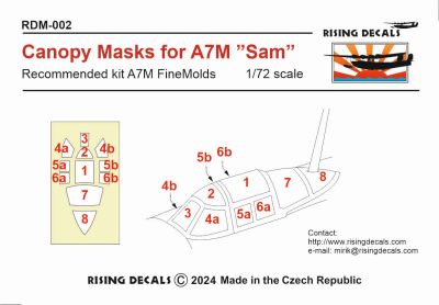 Rising Decals RDM-002 1/72 Canopy mask for A7M "Sam" (For FineMolds kit)