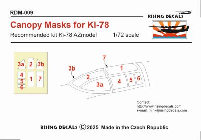 Rising Decals RDM-009 1/72 Canopy mask for Ki-78 (For AZmodel)