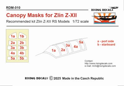 Rising Decals RDM-010 1/72 Canopy mask for Zlín Z-XII (For RS Models)