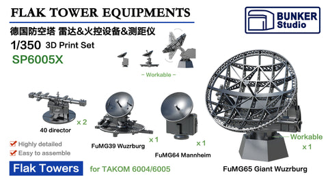 Bunker Studio SP6005X 1/350 Flak Towers Equipments (for Takom 6004/6005)