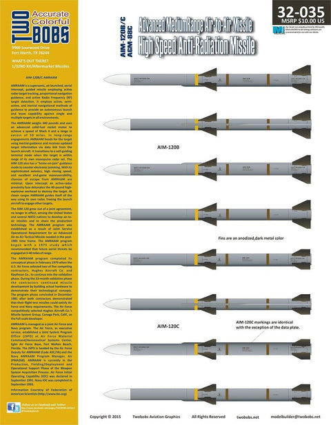 Two Bobs 32-035 1/32 AIM-120 - AGM-88 Missile Markings