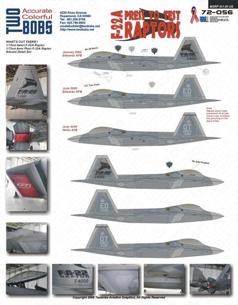 Two Bobs 72-056 1/72 F-22A Press to Test Raptors