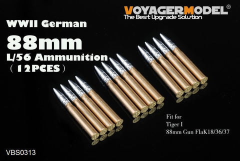 Voyager Model VBS0313 1/35 WWII German 8.8cm L/56 Turned Metal Shell Set (12 Rounds) (Universal)
