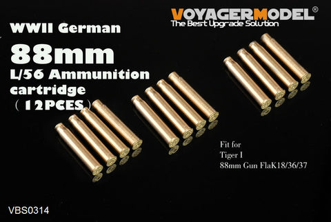 Voyager Model VBS0314 1/35 WWII German 8.8cm L/56 Turned Metal Shell Casing Set (12 Rounds) (Universal)