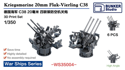 Bunker Studio WS35004 1/350 DKM 20mm Flakvierling C 38 AA Guns