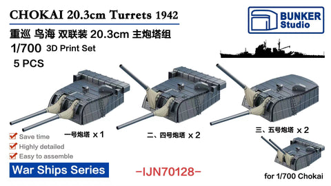 Bunker Studio IJN70128 1/700 Chokai 20.3cm Gun Turrets