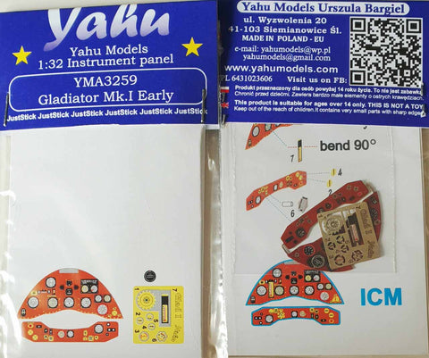 Yahu Models YMA3259 1/32 Gladiator I Instrument Panel (for ICM)