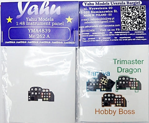 Yahu Models YMA4839 1/48 Messerschmitt Me-262A Instrument Panel (for Tamiya)