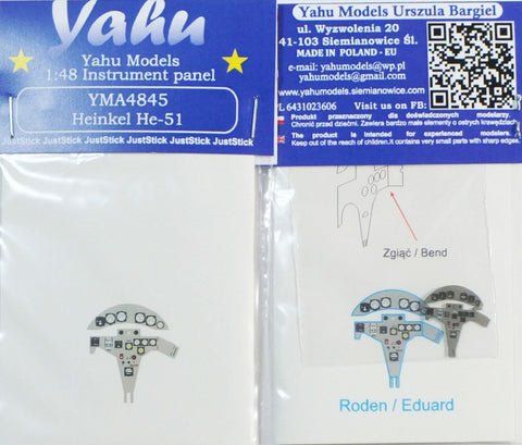 Yahu Models YMA4845 1/48 Heinkel He 51 Instrument Panel (for Roden / Eduard)