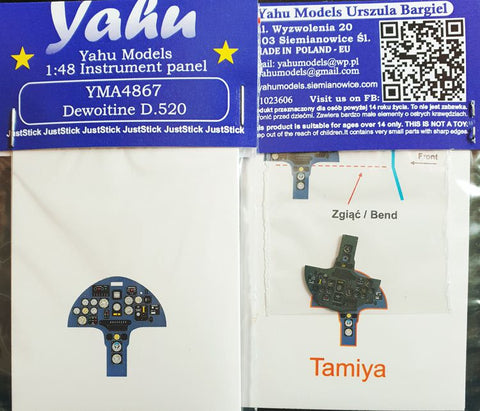 Yahu Models YMA4867 1/48 Dewoitine D.520 Instrument Panel (for Tamiya)