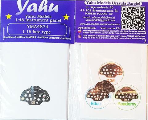 Yahu Models YMA4874 1/48 Polikarpov I-16 Late Version Instrument Panel (for ICM / Eduard)