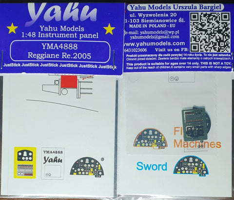 Yahu Models YMA4888 1/48 Reggiane Re.2005 Instrument Panel (for Sword)
