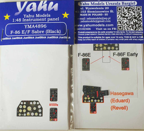 Yahu Models YMA4896 1/48 F-86E/F Sabre (Black) Instrument Panel (for Hasegawa/Eduard/Revell)