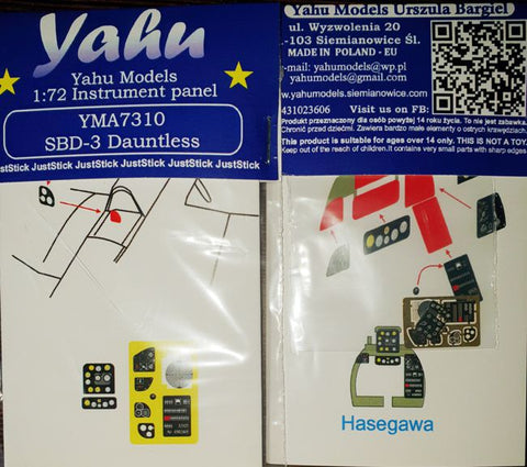 Yahu Models YMA7310 1/72 SBD Dauntless Instrument Panel (for Hasegawa)