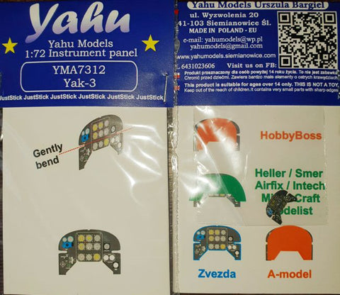 Yahu Models YMA7312 1/72 Yakovlev Yak-3 Instrument Panel (for Zvezda / Hasegawa / Heller-Smer)