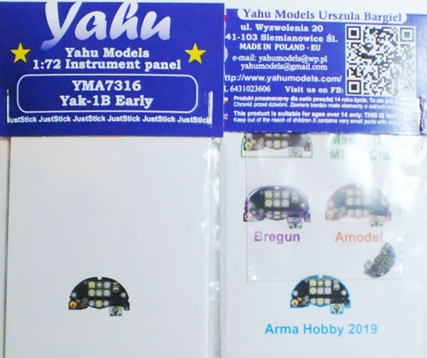 Yahu Models YMA7316 1/72 Yak-1B Early Version Instrument Panel (for Arma Hobby)