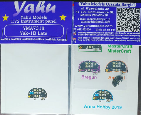Yahu Models YMA7318 1/72 Yakovlev Yak-1B Instrument Panel (for Arma Hobby)