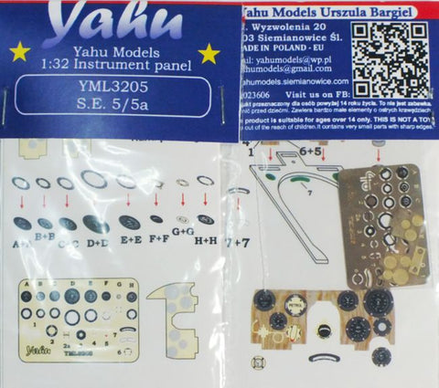 Yahu Models YML3205 1/32 SE-5 / SE-5a Instrument Panel (for Wingnut Wings)