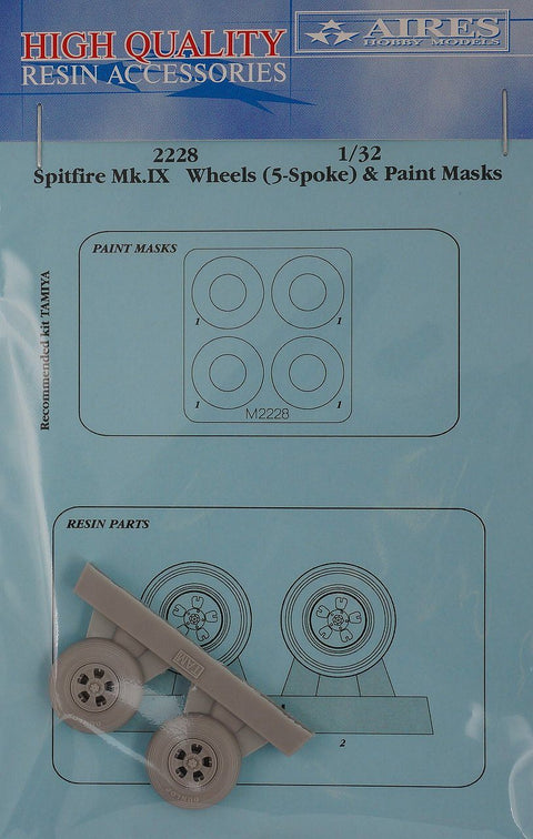 Aires 2228 1/32 Spitfire Mk.IX wheels (5-spoke) & paint masks (For TAMIYA)