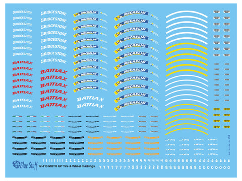 Blue Stuff BS 12-013 1/12 MOTO GP Tire & Wheels markings - 1/12 Decals 1/12 Tamiya bikes
