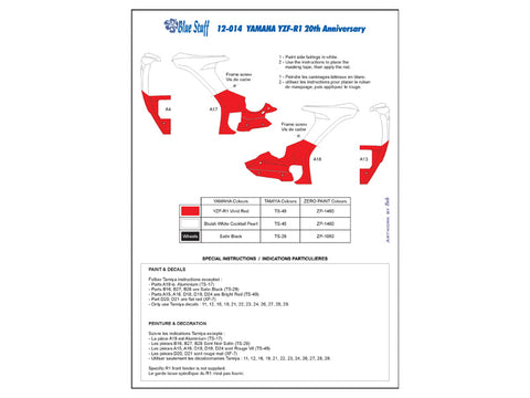 Blue Stuff BS 12-014 1/12 YAMAHA YZF-R1 20th Anniversary - 1/12 Decals TAMIYA 14133