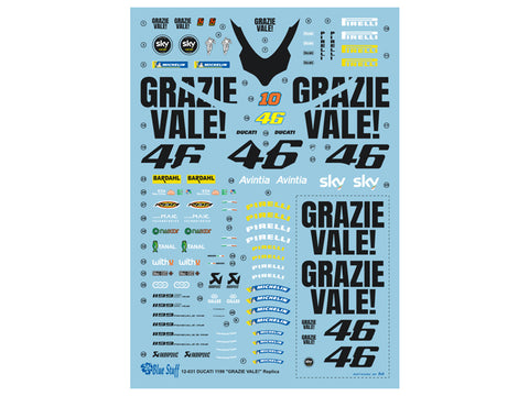 Blue Stuff BS 12-031 1/12 DUCATI 1199 Panigale S "GRAZIE VALE!" Replica - 1/12 Decals TAMIYA 14129