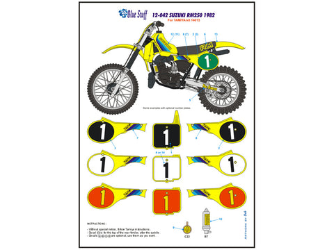 Blue Stuff BS 12-042 1/12 SUZUKI RM250 1982 - 1/12 Decal TAMIYA 14013