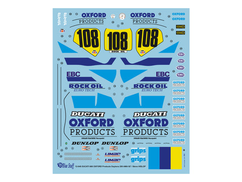 Blue Stuff BS 12-048 1/12 DUCATI 888 OXFORD Products Daytona 200 AMA 92' / Steve HISLOP - 1/12 Decals TAMIYA 14063