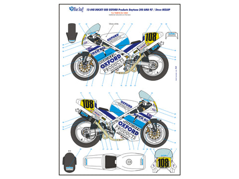 Blue Stuff BS 12-048 1/12 DUCATI 888 OXFORD Products Daytona 200 AMA 92' / Steve HISLOP - 1/12 Decals TAMIYA 14063