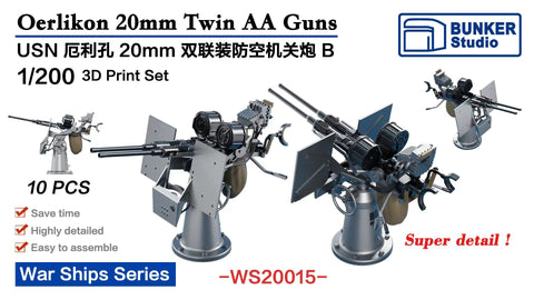 Bunker Studio WS20015 1/200 USN Oerlikon 20mm Twin AA Guns B