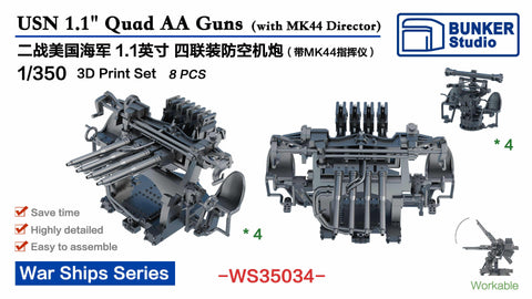 Bunker Studio WS35034 1/350 1.1" Quad AA Guns (with MK44 Director)