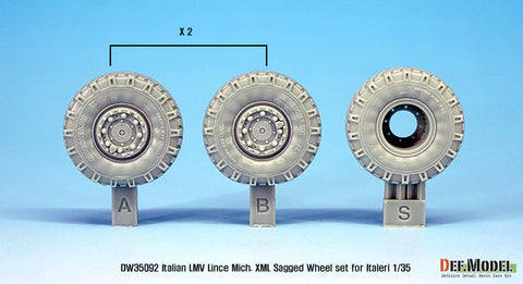 DEF Model DW35092 1/35 Italian LMV Lince "XML" Sagged Wheel set (for Italeri 1/35)