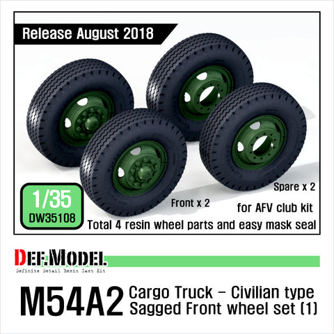 DEF Model DW35108 1/35 US M54A2 Cargo Truck Sagged Front wheel set(1)- Civilian type( for AFV club 1/35)