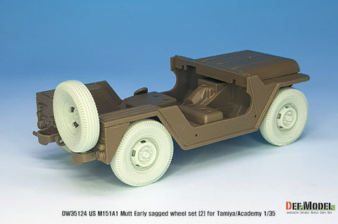 DEF Model DW35124 1/35 US M151A1 Early sagged wheel set(2)- Civilian tire (for Tamiya/Academy 1/35) (Included front suspension parts)