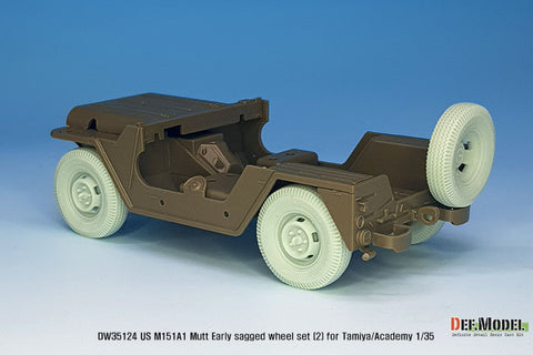 DEF Model DW35124 1/35 US M151A1 Early sagged wheel set(2)- Civilian tire (for Tamiya/Academy 1/35) (Included front suspension parts)