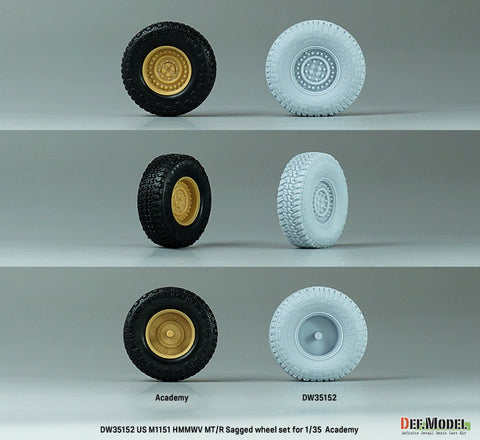 DEF Model DW35152 1/35 US M1151 HMMWV MT/R Sagged Wheel set  (for Academy 1/35 M1151)