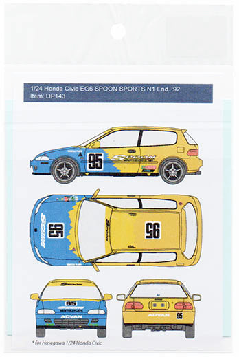Decal Pool DP143 1/24 Honda Civic EG6 SPOON SPORT N1 #95 Endurance '1992