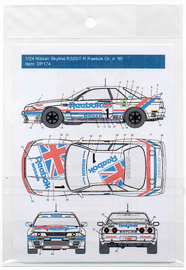 Decal Pool DP174 1/24 Nissan Skyline GT R32 Reebok #1 Gr. A 1990