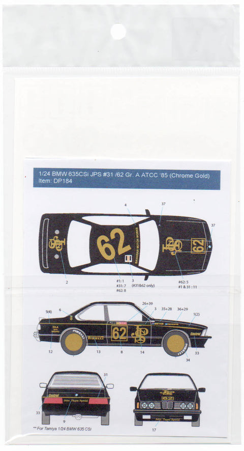 Decal Pool DP184 1/24 BMW 635CSi JPS ATCC 1985 (CHROME GOLD)