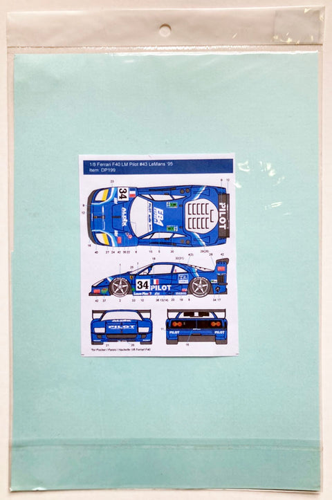 Decal Pool DP199 1/8 Ferrari F40 LM Pilot #34 LeMans '95 Decal for Pocher / Centauria / Hachette
