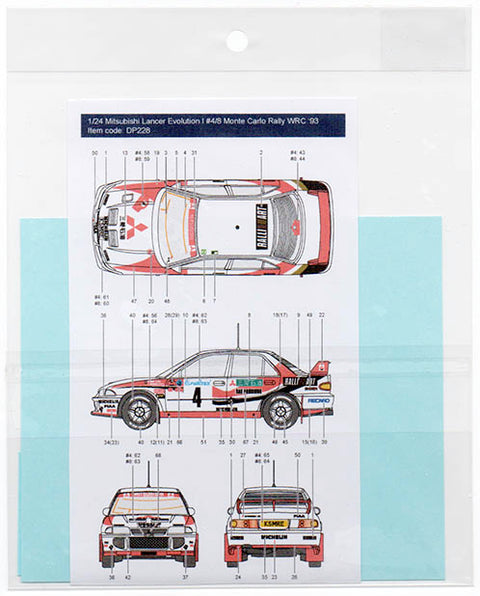 Decal Pool DP228 1/24 Mitsubishi Lancer EVO I #4/8 Monte Carlo Rally '93 for Hasegawa (decal only)