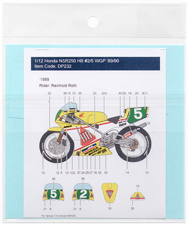 Decal Pool DP232A 1/12 Honda NSR250 HB #2/5 Reinhold Roth WGP '89/'90 w/ transkit rims