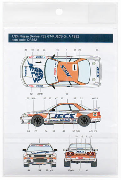 Decal Pool DP252 1/24 Nissan Skyline GT R32 JECS #1 Group A 1992